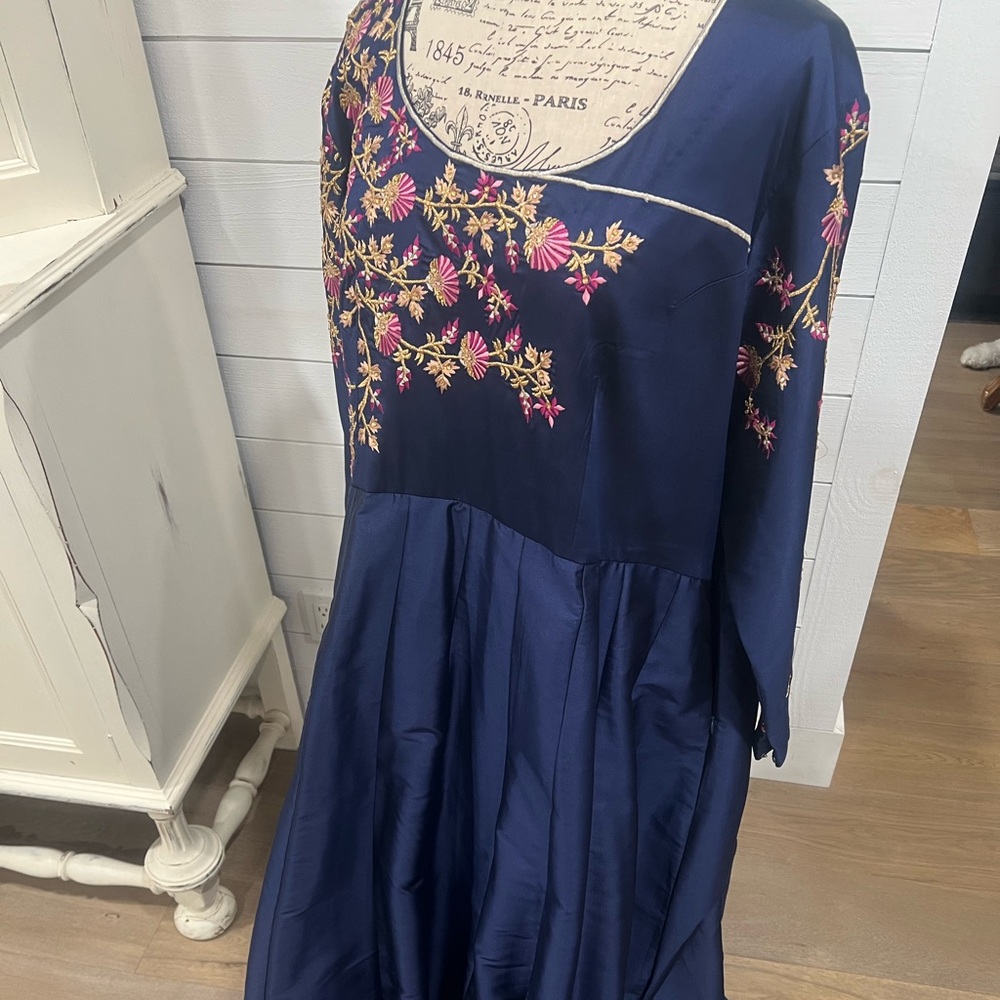 Indian Anarkali Dress with Pink & Gold Embroidery and Dupatta